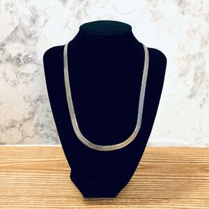 Silver Tone Herringbone Flat Chain Necklace